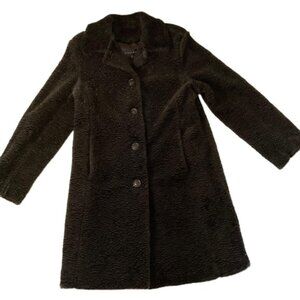 Brown Women's Faux Fur Long Coat Button Front Cozy Teddy‎ Jacket Size L